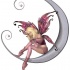 Blondy pink-dressed fairy sitting on a moon tattoo design