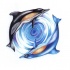 Blue-and-black dolphin couple swimming around water vortex tattoo design