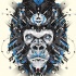 Blue-and-black mechanical scheme monkey tattoo design
