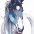 Blue-and-black watercolor horse tattoo design