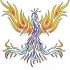Blue-and-purple tribal phoenix with yellow wings tattoo design