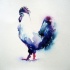 Blue-and-purple watercolor rooster tattoo design
