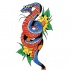 Blue-and-red old school snake and yellow flowers tattoo design