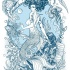 Blue-and-white mermaid among marine creatures and weeds tattoo design