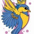 Blue-and-yellow flying bird with pink shadow tattoo design