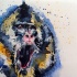 Blue-and-yellow watercolor crying baboon tattoo design