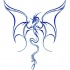 Blue-ink outline dragon with huge open wings tattoo design