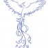 Blue-ink phoenix silhouette rising up tattoo design