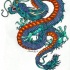 Blue-scaled asian dragon with bright orange belly tattoo design