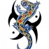 Blue lizard with fiery back and tribal symbol tattoo design