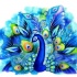 Blue peacock with fluffy tail on watercolor background tattoo design