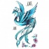 Blue phoenix with chinese hieroglyphs and small pink flowers tattoo design