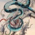 Blue snake and grey leaves decorations tattoo design