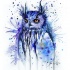 Blue watercolor owl with shining orange eyes tattoo design