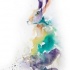 Blurred rainbow watercolor hare tattoo design