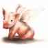 Blurred rosy angel pig with white wings tattoo design