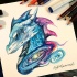 Bonny space dragon with pink mane tattoo design