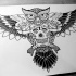 Bonny uncolored owl keeping sugar skull tattoo design