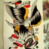 Brave old school eagle with banner keeping heavy metal coat of arms tattoo design