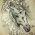 Breathtaking grey-pencil horse with flowers tattoo design