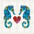 Bright blue seahorse couple and red heart tattoo design