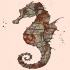 Brown-and-grey floral-patterned seahorse tattoo design