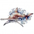 Brown hummer shark swimming in blue waves tattoo design