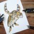 Brown patterned flying turtle tattoo design