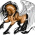 Marrom pegasus com juba preta e asas de anjo branco tatuagem design