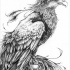 Calm realistic black-and-white waiting phoenix tattoo design