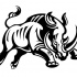 Cartoon black-ink attacking rhino tattoo design