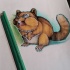 Cartoon colorful rodent on blue-and-green background tattoo design