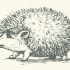 Cartoon grey-ink hedgehog walking to the left tattoo design