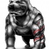 Cartoon grey muscular tattooed dog in T-shirt tattoo design