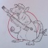 Cartoon rodent in cap keeping a huge pencil tattoo design