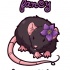 Cartoon rodent with purple flower and long lettering tattoo design