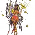 Charming beautiful slim fairy among golden shining stars tattoo design
