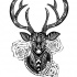 Charming blac ornate deer and roses tattoo design