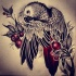 Charming black parrot and ripe red berries tattoo design