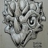 Charming cartoon grey-ink horned dinosaur head tattoo design