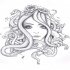 Charming grey-ink medusa gorgona in floral wreath tattoo design