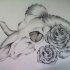 Charming grey-ink ram skull with roses tattoo design