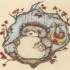 Charming hedgehog with map and bag in maple-leaved frame tattoo design