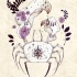 Charming moonlight crab with gigant claw and purple flowers tattoo design