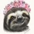 Charming smiling sloth in pink flower wreath tattoo design