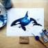 Charming space watercolor whale tattoo design