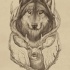 Charming wolf and long-horned deer tattoo design