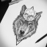 Charming wolf with a geometric skull in rhombus frame tattoo design