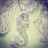Chic colorless mermaid dressed in scale tattoo design