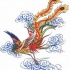 Chinese-style phoenix falling on blue clouds background tattoo design